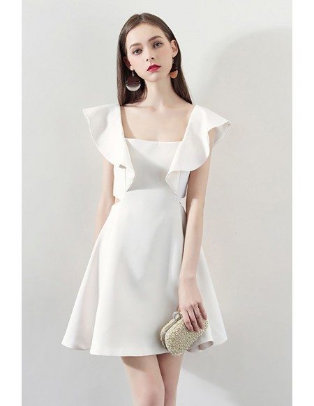 Fashion White Square Neck Aline Party Dress