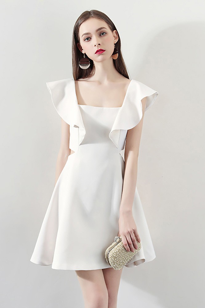 Fashion White Square Neck Aline Party Dress #HTX97010 - GemGrace.com