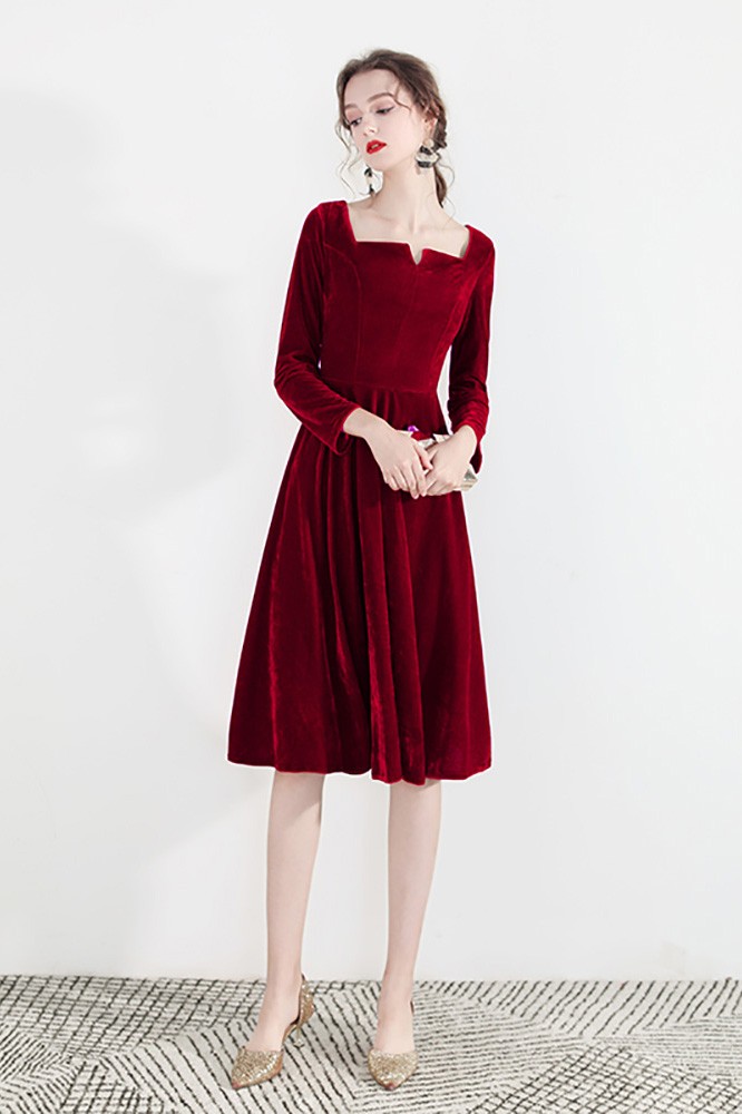 burgundy velvet dress long sleeve