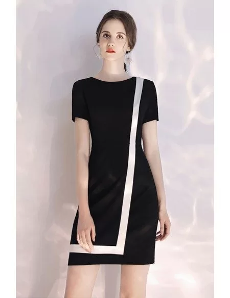 Black And White Color Blocks Semi Party Dress With Sleeves