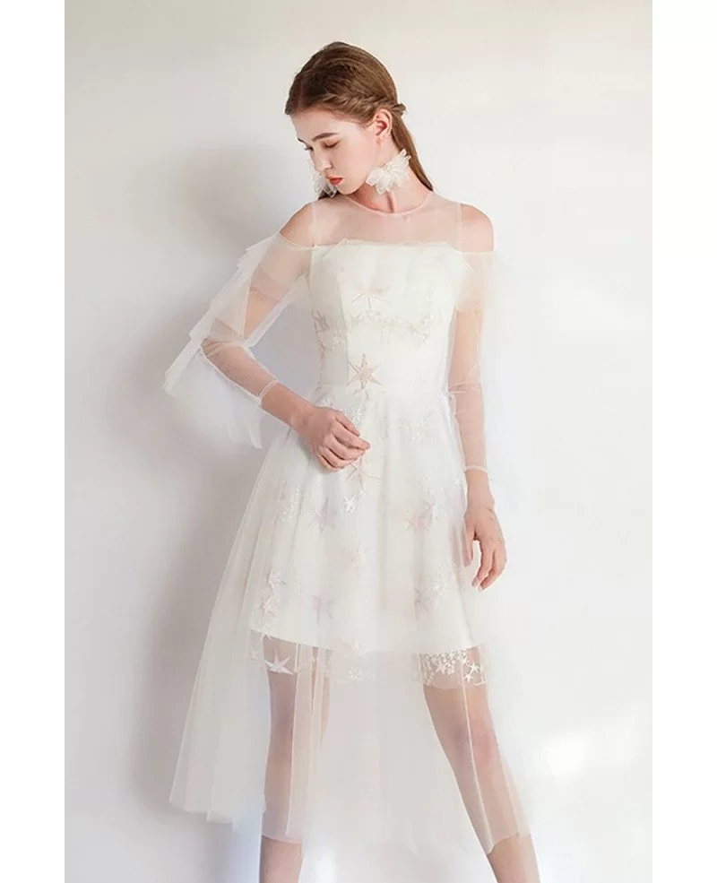 Fairy Short Tulle White Party Dress With Sleeves #HTX97050 - GemGrace.com