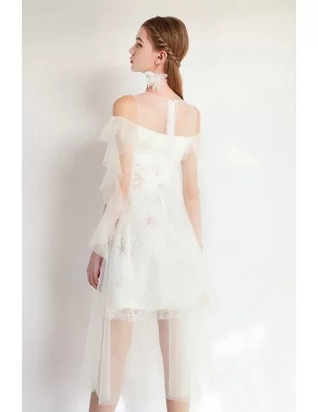 Fairy Short Tulle White Party Dress With Sleeves