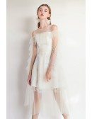 Fairy Short Tulle White Party Dress With Sleeves