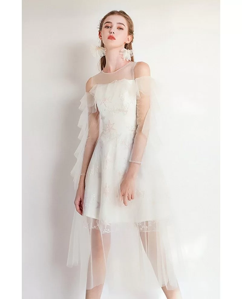 Fairy Short Tulle White Party Dress With Sleeves #HTX97050 - GemGrace.com