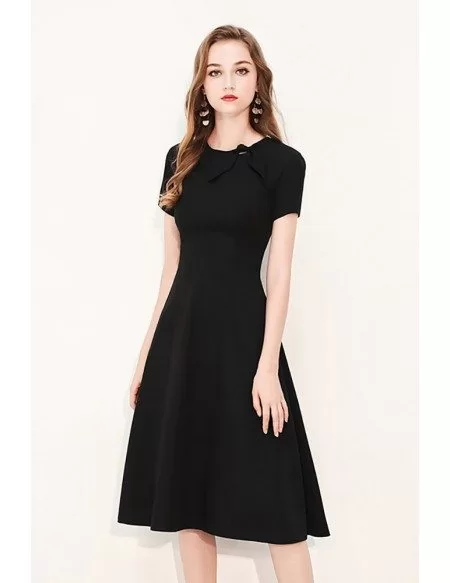 Retro Black Knee Length Party Dress With Short Sleeves #HTX97035 ...