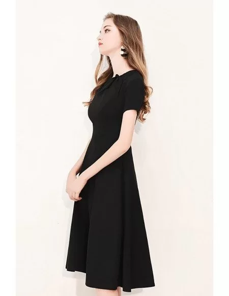 Retro Black Knee Length Party Dress With Short Sleeves