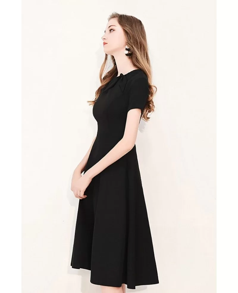 Retro Black Knee Length Party Dress With Short Sleeves #HTX97035 