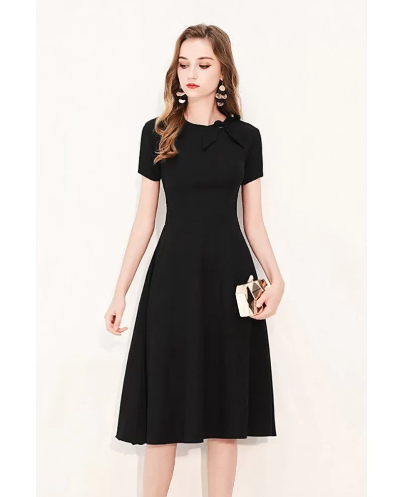 Retro Black Knee Length Party Dress With Short Sleeves #HTX97035 ...