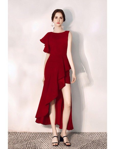 Side Slit Mermaid Red Party Dress With One Sleeve