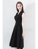 Black Short Aline Formal Dress Vneck With Sash