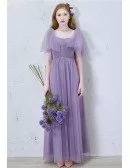 Modest A-Line Sweetheart Floor-Length Tulle Bridesmaid Dress With Ruffles