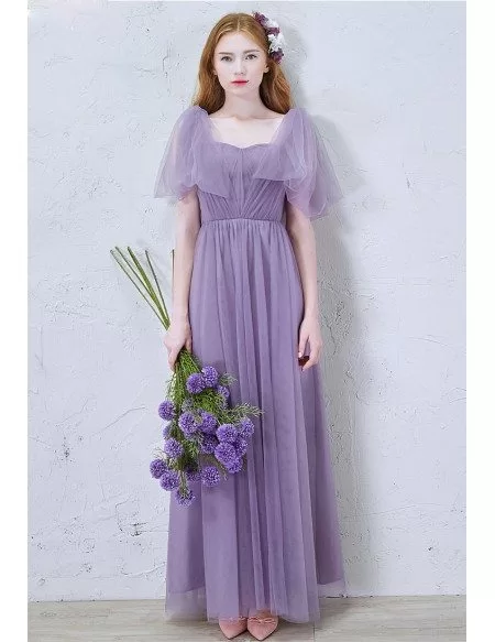 Modest A-Line Sweetheart Floor-Length Tulle Bridesmaid Dress With Ruffles
