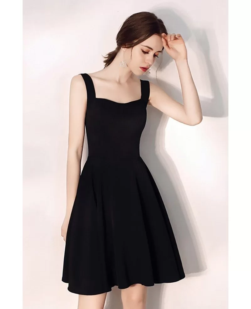 Simple Little Black Aline Party Dress With Straps #HTX97069 - GemGrace.com