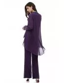 Comfy Purple Chiffon Long Trousers Wedding Guest Outfit With Blouse