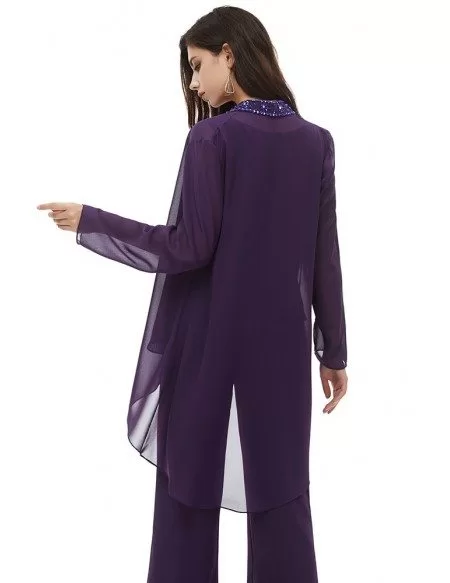 Comfy Purple Chiffon Long Trousers Wedding Guest Outfit With Blouse # ...