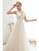 Elegant Backless V Neck Tulle Ballgown Wedding Dress For 2020