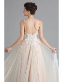 Spaghetti Straps A Line Lace Prom Dress With Open Back
