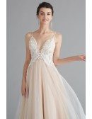 Spaghetti Straps A Line Lace Prom Dress With Open Back