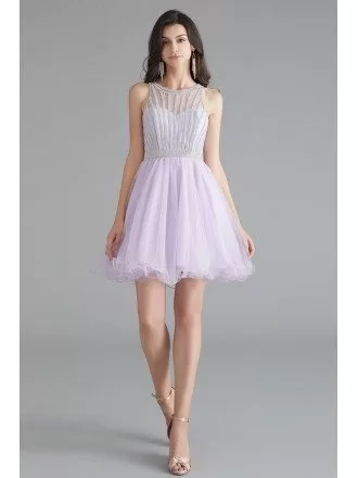 Lilac Cute Short Tulle Little Party Dress With Beading Top