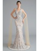 Sexy Deep V Mermaid Grey Party Dress With Sparkly Sequin