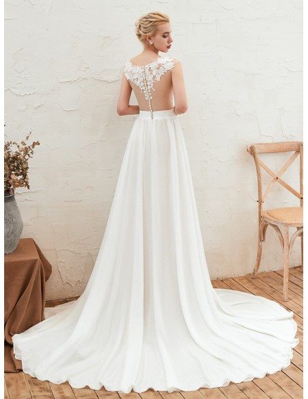 2020 Flowy Chiffon Long Beach Wedding Dress With Slit Front