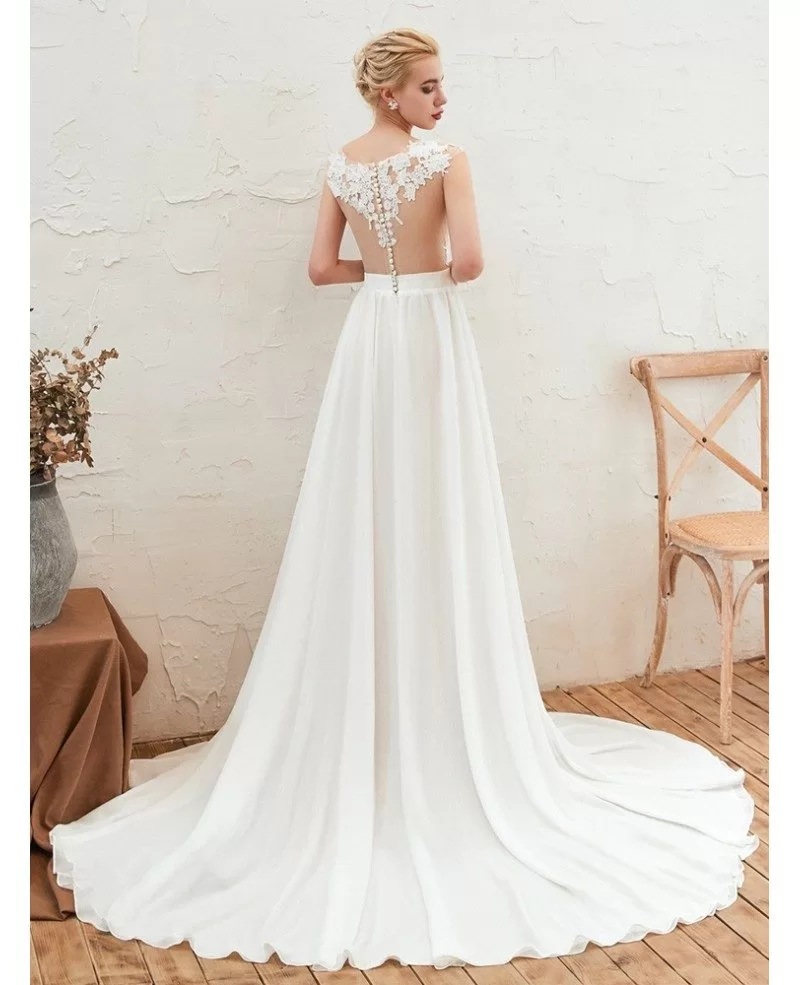 2020 Flowy Chiffon Long Beach Wedding Dress With Slit Front EZ23347 GemGrace