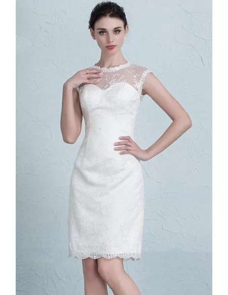 Modest Sheath Scoop Neck Short Lace Wedding Dress