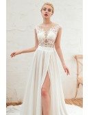 2020 Flowy Chiffon Long Beach Wedding Dress With Slit Front