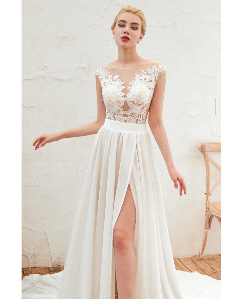2020 Flowy Chiffon Long Beach Wedding Dress With Slit Front #EZ23347
