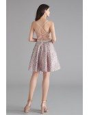 Sparkly Short Pink Homecoming Prom Dress With Open Back