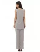Elegant Grey Chiffon Wedding Guest Dress Outfit Trousers With Jacket