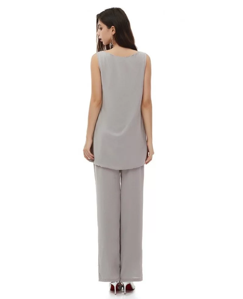 Elegant Grey Chiffon Wedding Guest Dress Outfit Trousers With Jacket # ...
