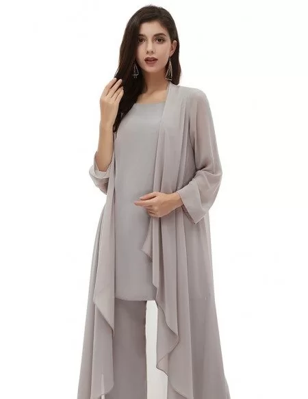 Elegant Grey Chiffon Wedding Guest Dress Outfit Trousers With Jacket
