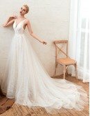 Sleeveless Simple Lace Tulle Summer Wedding Dress With With Straps Low Back
