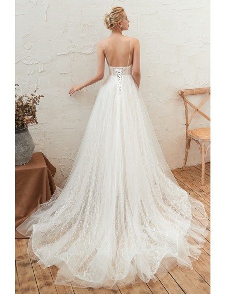 Sleeveless Simple Lace Tulle Summer Wedding Dress With With Straps Low Back