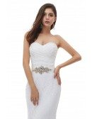 White Lace Mermaid Wedding Dress Pleated Sweetheart With Jeweled Sash