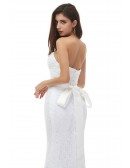 White Lace Mermaid Wedding Dress Pleated Sweetheart With Jeweled Sash