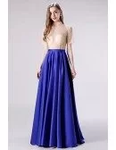Modest High Neck Royal Blue Formal Dress With Short Sleeves