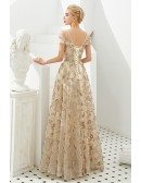 Romantic Sparkly Sequin Lace Formal Dress With Off Shoulder Sleeves