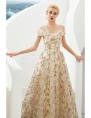 Romantic Sparkly Sequin Lace Formal Dress With Off Shoulder Sleeves