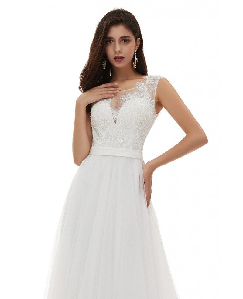 Ivory Beaded Lace Slim Aline Simple Wedding Dress With Long Train # ...