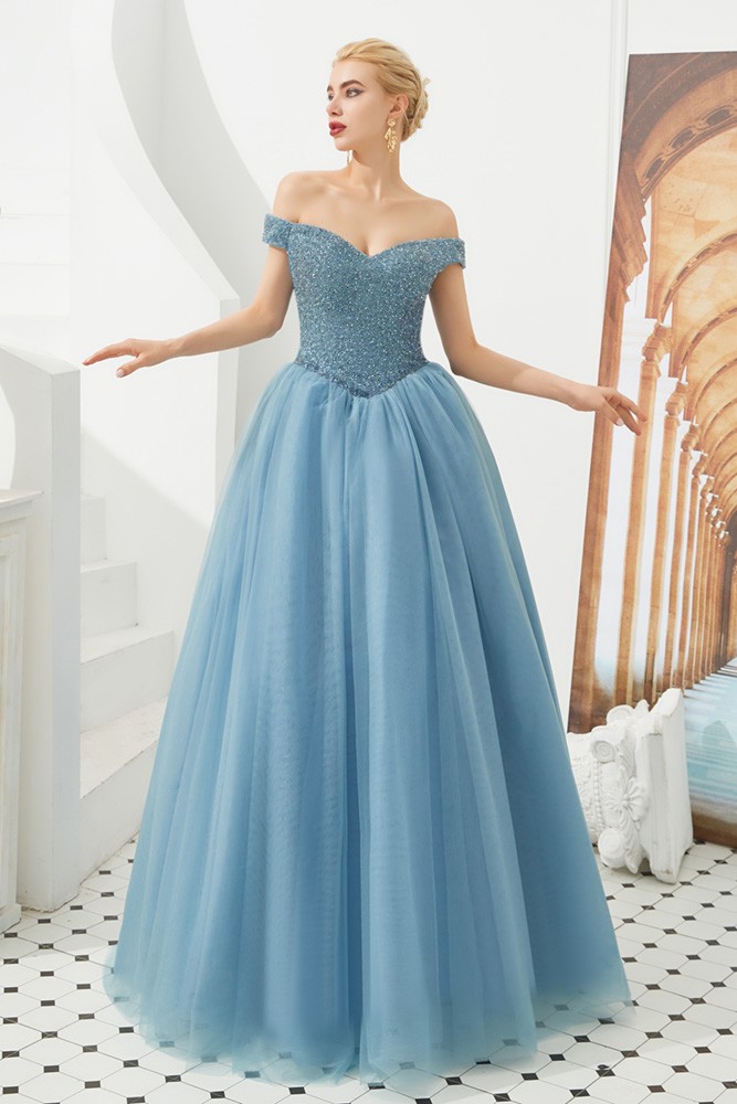 Elegant Tulle Tie Shoulder Blue Floral Print Party Dress Y7618 main image 0