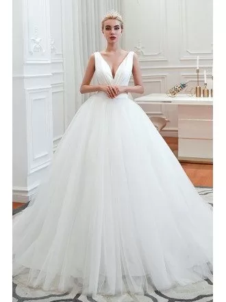 Princess Simple Strapless Tulle Ball Room Wedding Dress With Sweetheart