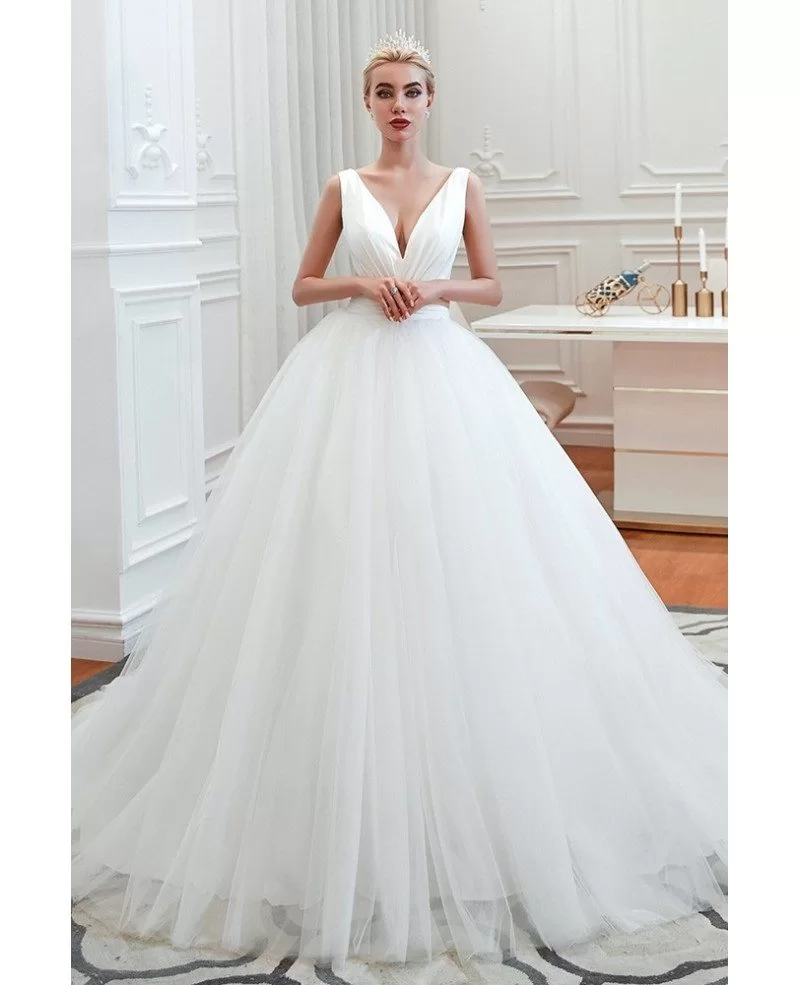 Princess Simple Strapless Tulle Ball Room Wedding Dress