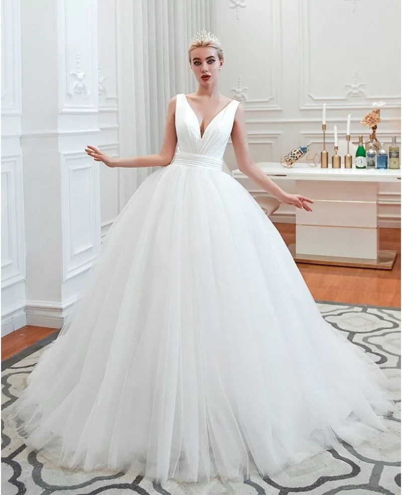 Princess Simple Strapless Tulle Ball Room Wedding Dress  