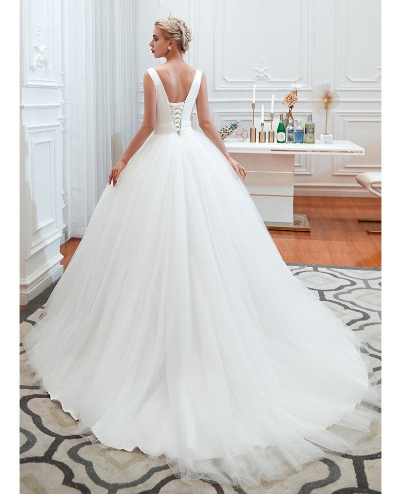 Princess Simple Strapless Tulle Ball Room Wedding Dress  