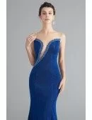 Sexy Mermaid Blue Evening Dress With Sweep Train