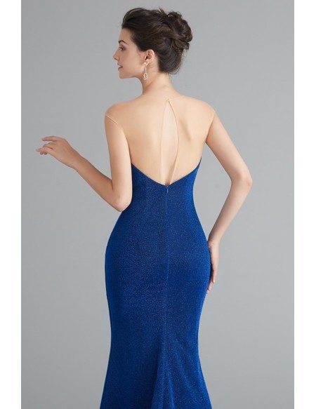 Sexy Mermaid Blue Evening Dress With Sweep Train