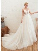Goddesses Tulle Low Back Beach Wedding Dress With Spaghetti Strap