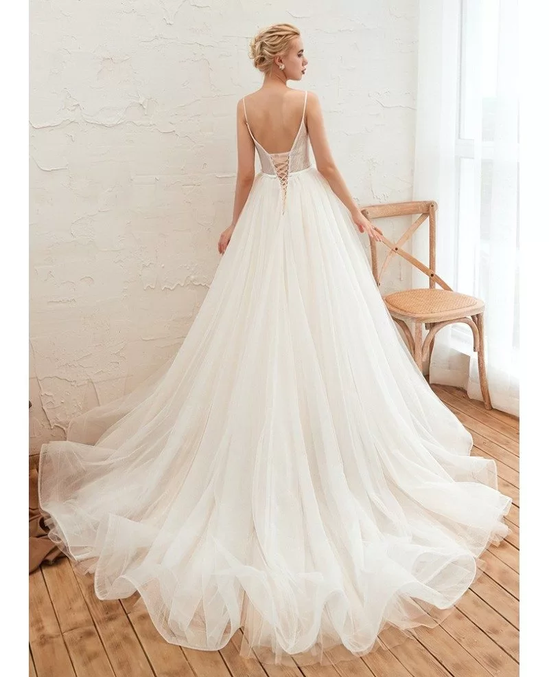 Goddesses Tulle Low Back Beach Wedding Dress With